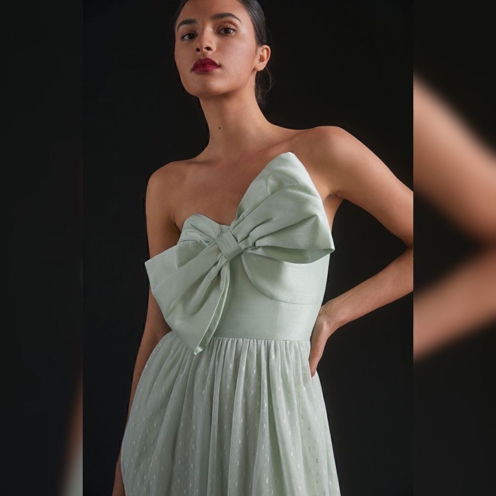 Anthropologie - Tulle Bow-tie Midi Dress In Green - Picture 3 of 6